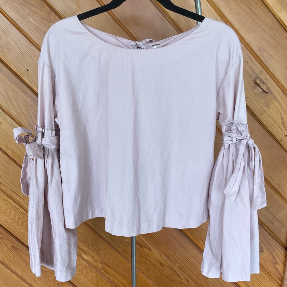 Free People Pale Pink Tie-Sleeve Blouse